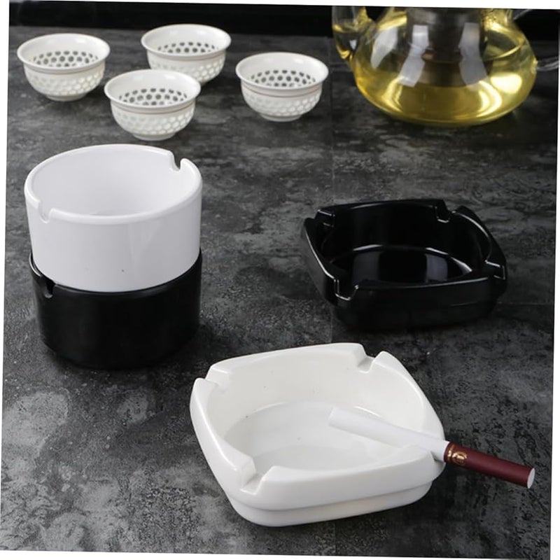 Cabilock 3 قطع منافض سجائر سوداء من الخزف على الطراز العتيق للفناء وغرفة المعيشة وحديقة البار - Image 4